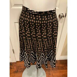 BCBG Max Azria Black, Brown & White Polka Dot ‘Albie' Flare Skirt, Size Medium
